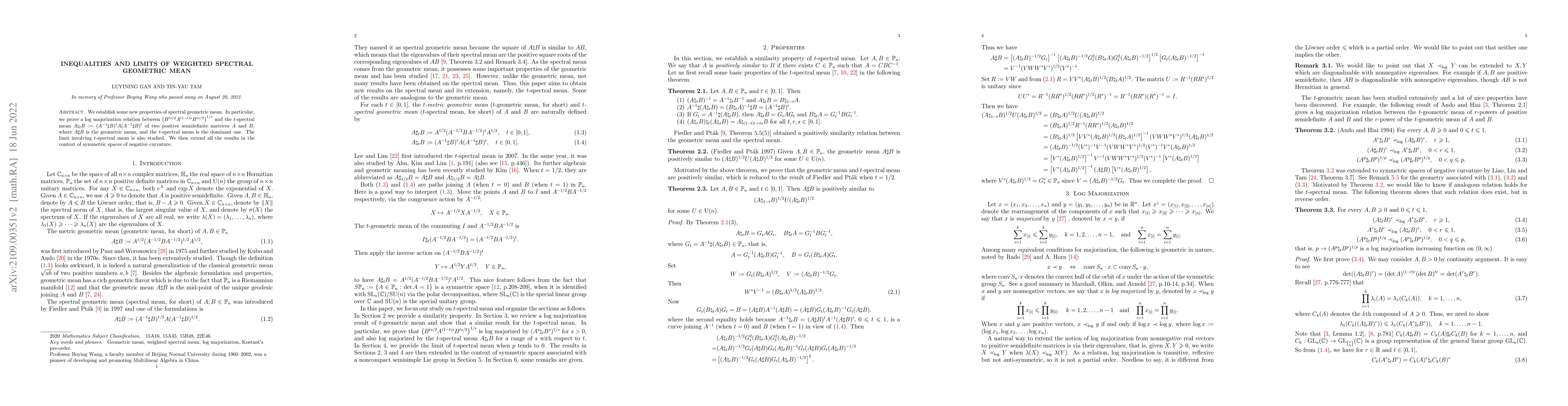 Thumbnail for Inequalities and limits of weighted spectral geometric mean