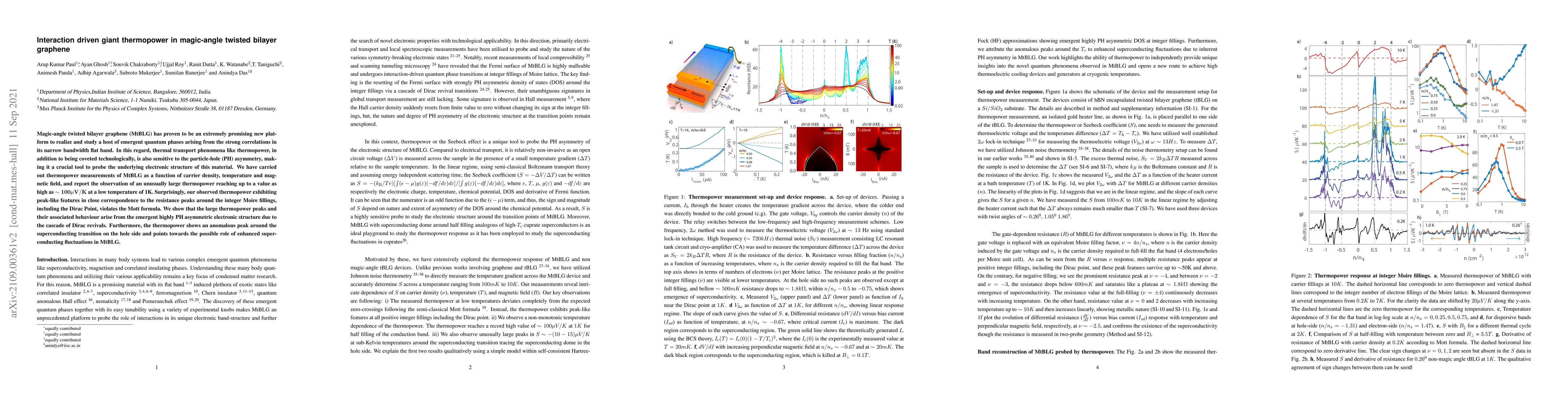 Thumbnail for Interaction driven giant thermopower in magic-angle twisted bilayer
  graphene