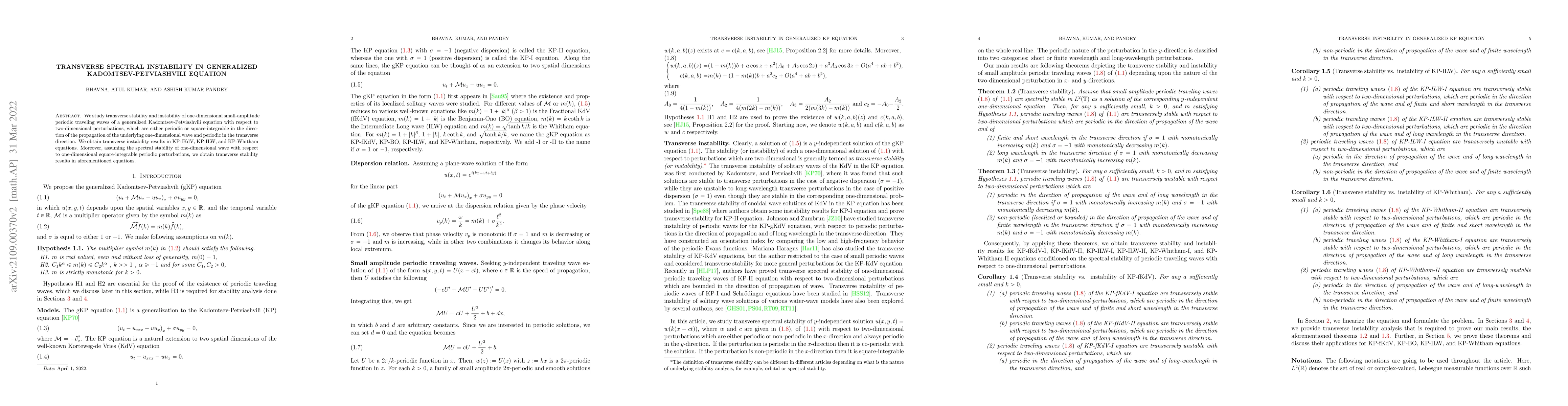 Thumbnail for Transverse spectral instability in generalized Kadomtsev-Petviashvili
  equation