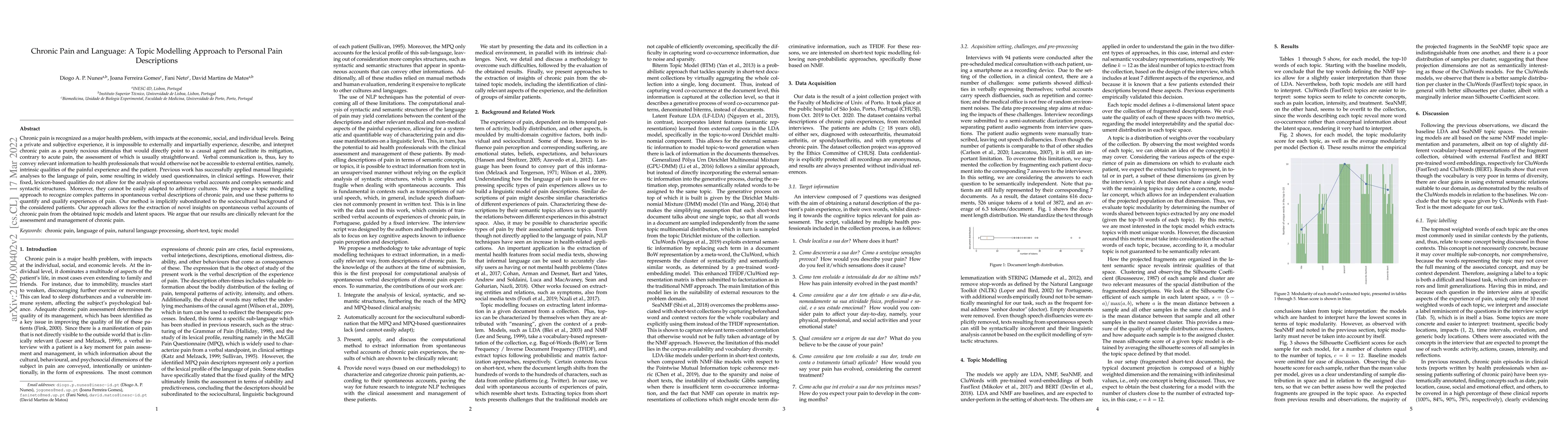 Thumbnail for Chronic Pain and Language: A Topic Modelling Approach to Personal Pain
  Descriptions