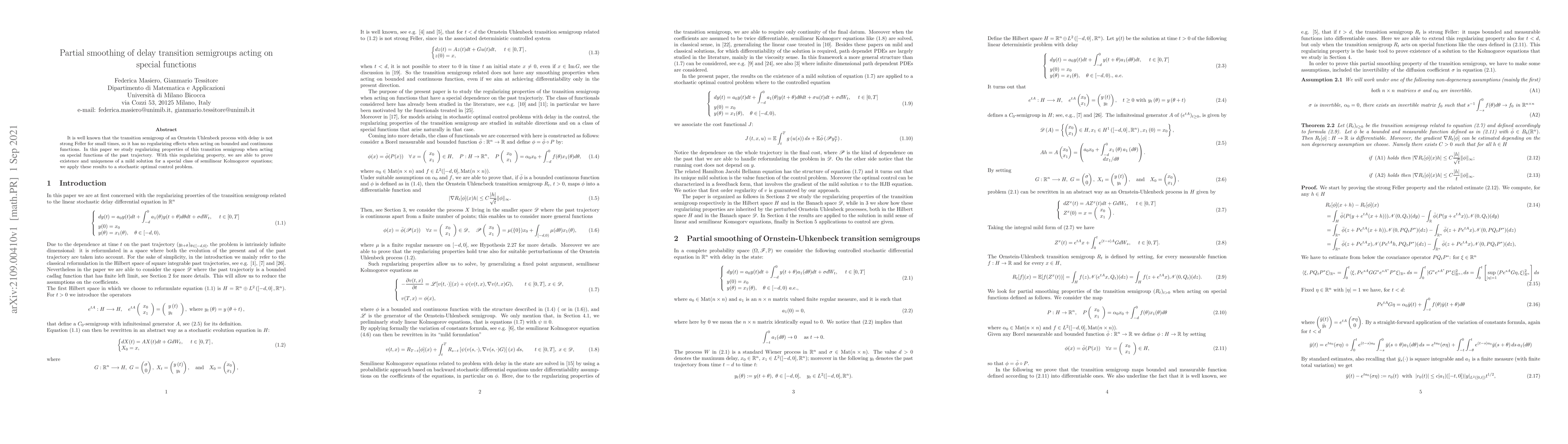 Thumbnail for Partial smoothing of delay transition semigroups acting on special
  functions