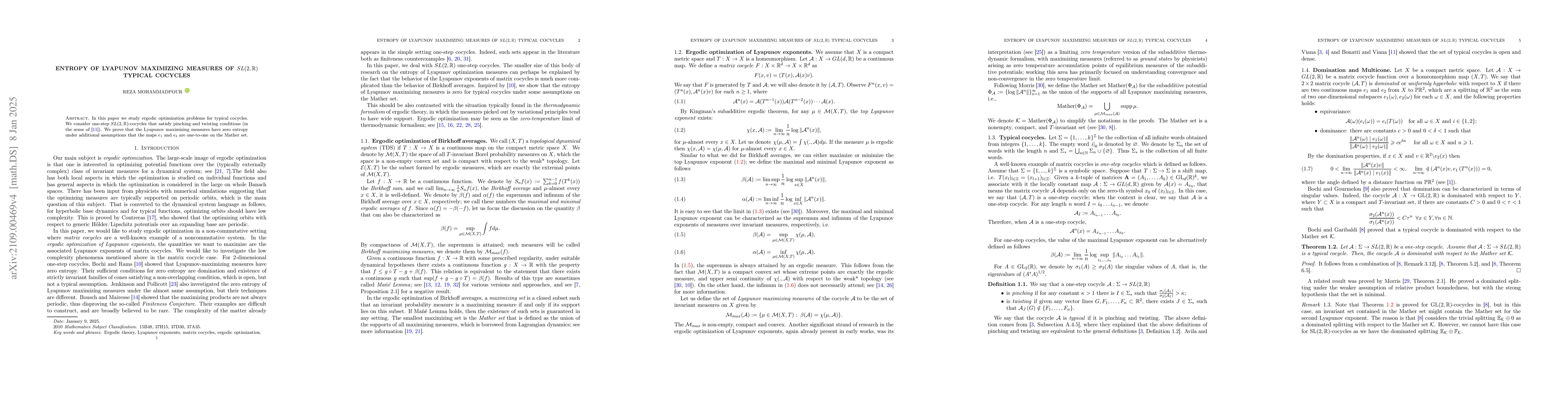 Thumbnail for Entropy of Lyapunov maximizing measures of $SL(2,\mathbb{R})$ typical
  cocycles