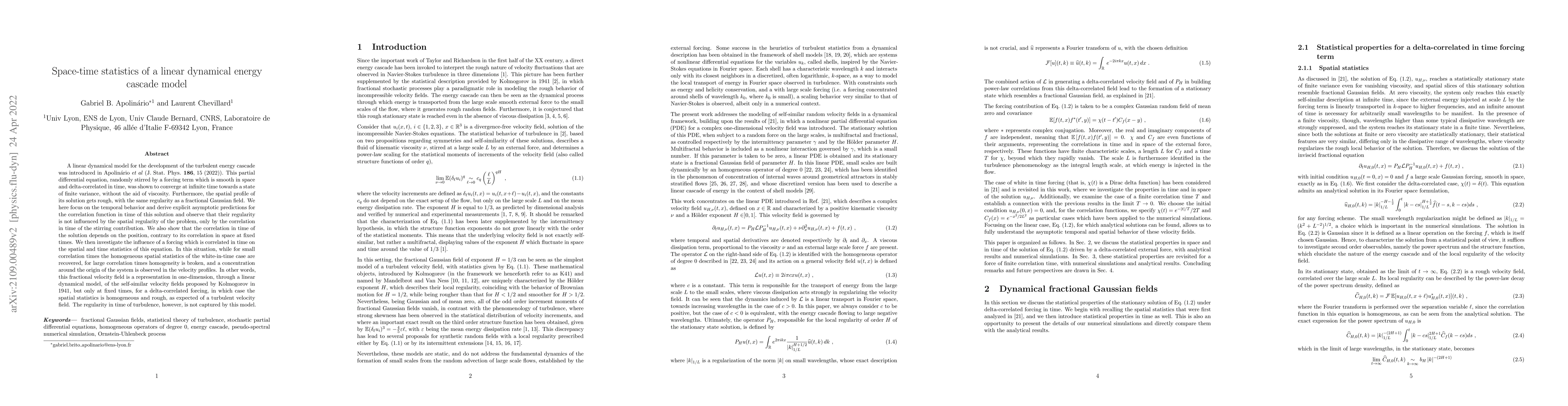 Thumbnail for Space-time statistics of a linear dynamical energy cascade model