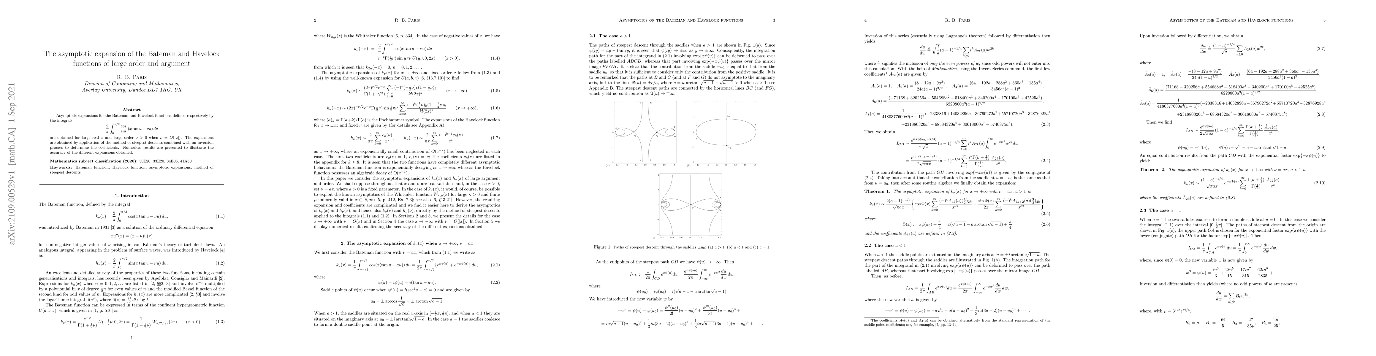 Thumbnail for The asymptotic expansion of the Bateman and Havelock functions of large
  order and argument