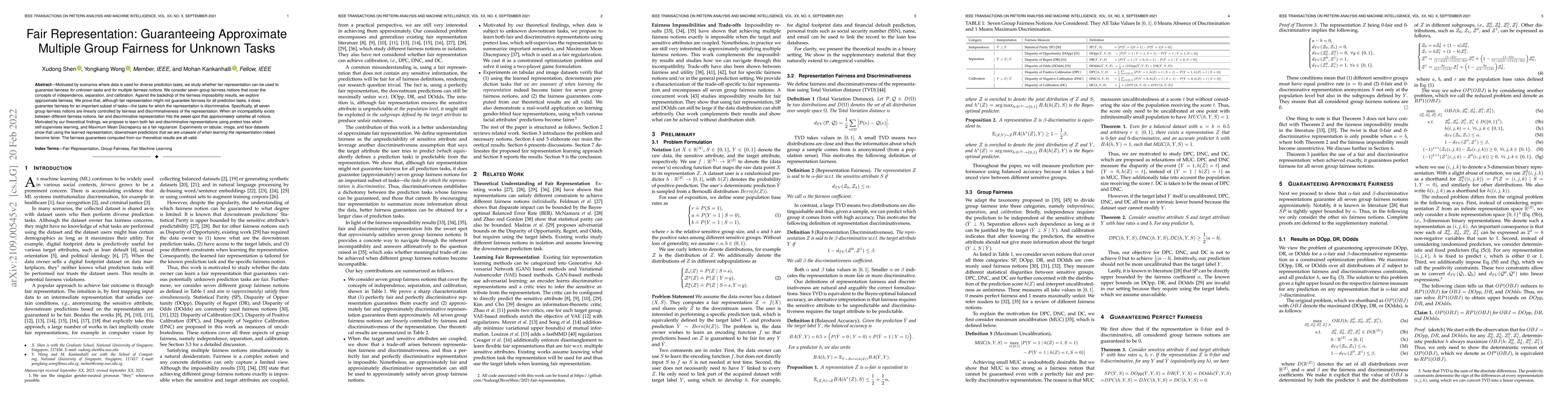 Thumbnail for Fair Representation: Guaranteeing Approximate Multiple Group Fairness
  for Unknown Tasks