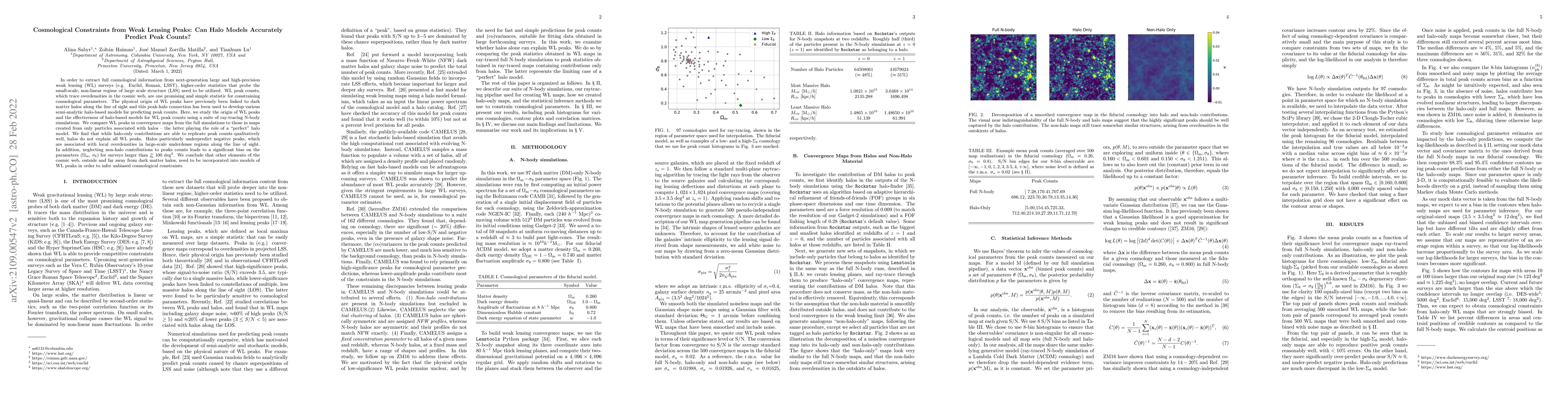Thumbnail for Cosmological Constraints from Weak Lensing Peaks: Can Halo Models
  Accurately Predict Peak Counts?