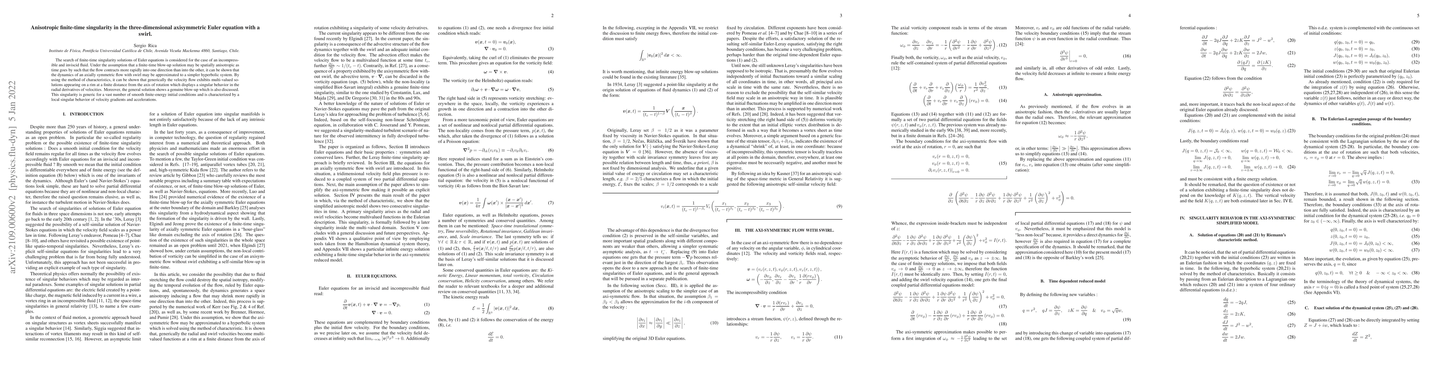 Thumbnail for Anisotropic finite-time singularity in the three-dimensional
  axisymmetric Euler equation with a swirl