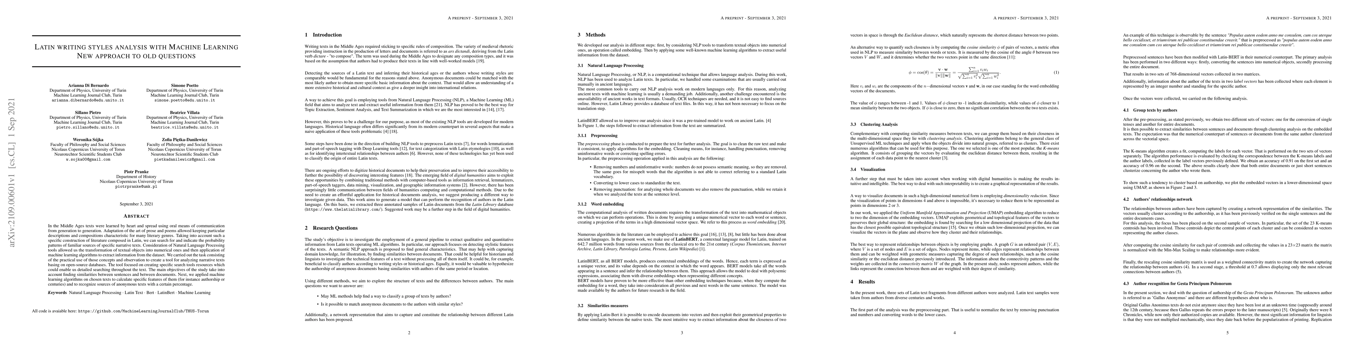 Thumbnail for Latin writing styles analysis with Machine Learning: New approach to old
  questions