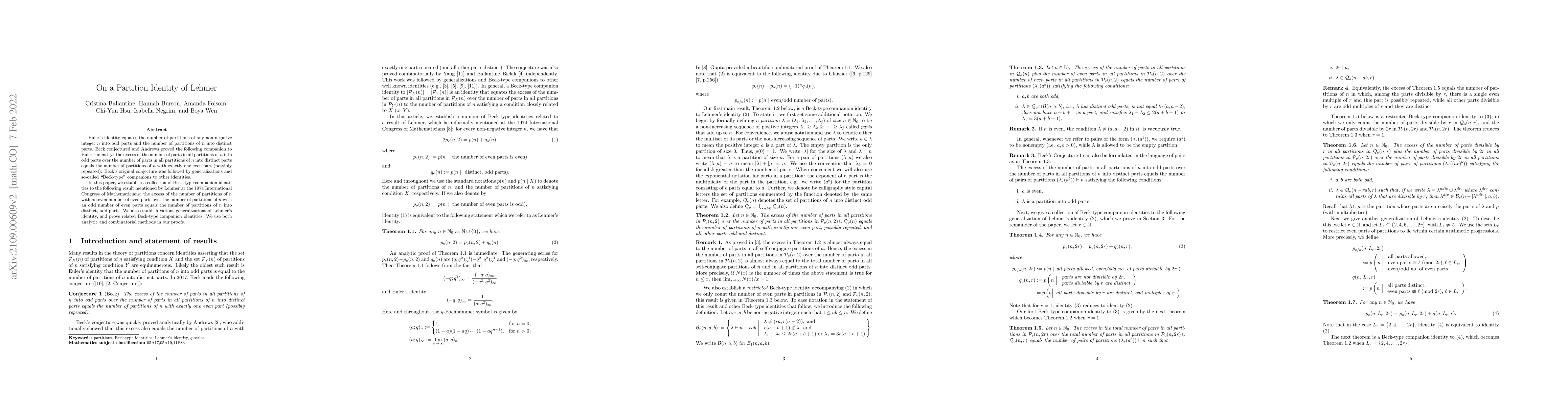 Thumbnail for On a Partition Identity of Lehmer