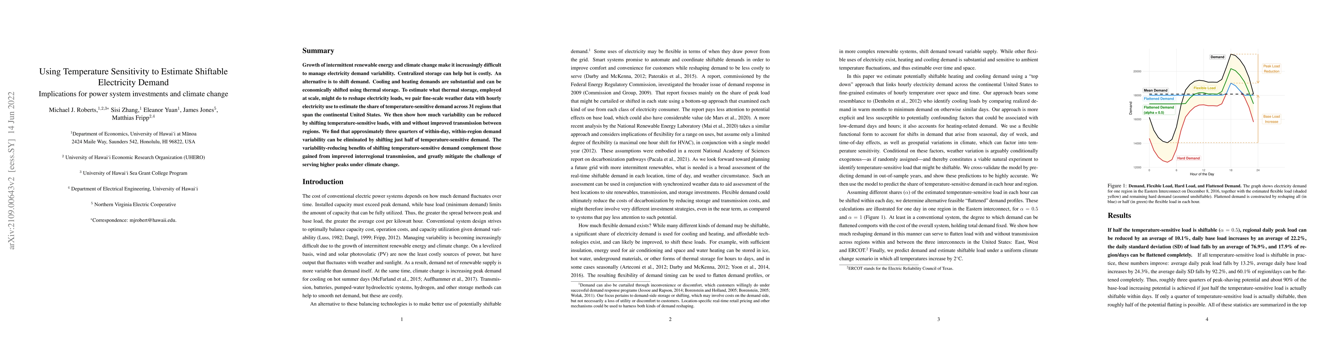 Thumbnail for Using Temperature Sensitivity to Estimate Shiftable Electricity Demand:
  Implications for power system investments and climate change