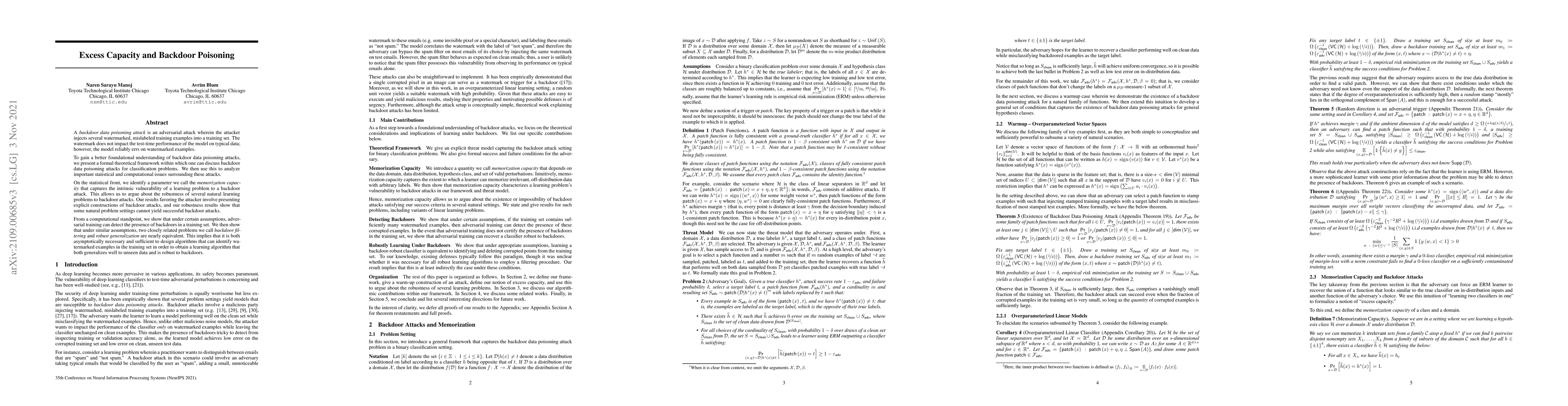 Thumbnail for Excess Capacity and Backdoor Poisoning