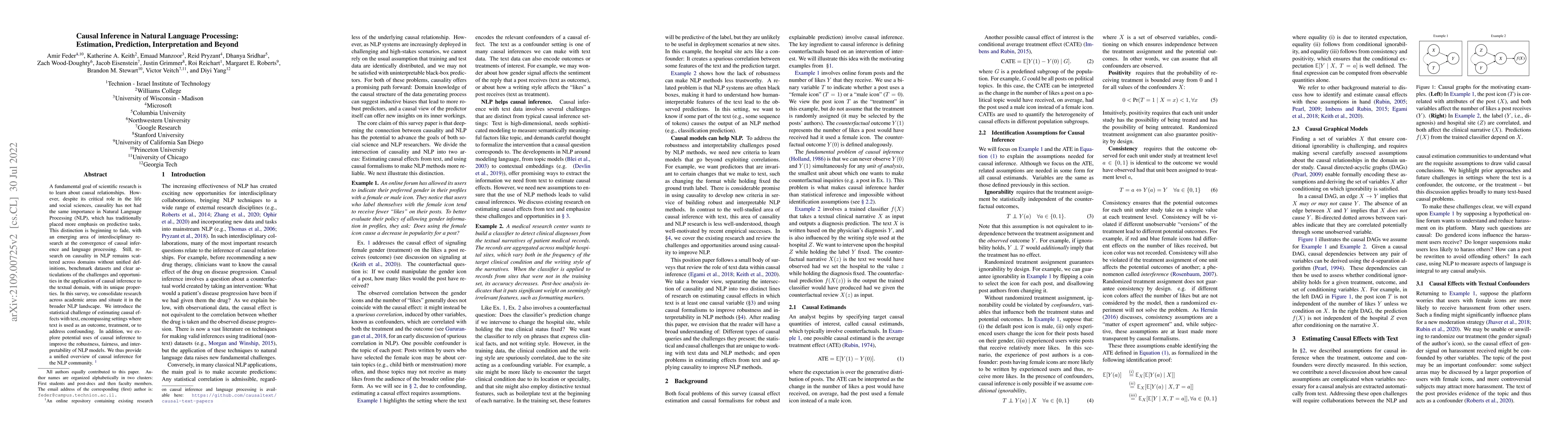 Thumbnail for Causal Inference in Natural Language Processing: Estimation, Prediction,
  Interpretation and Beyond