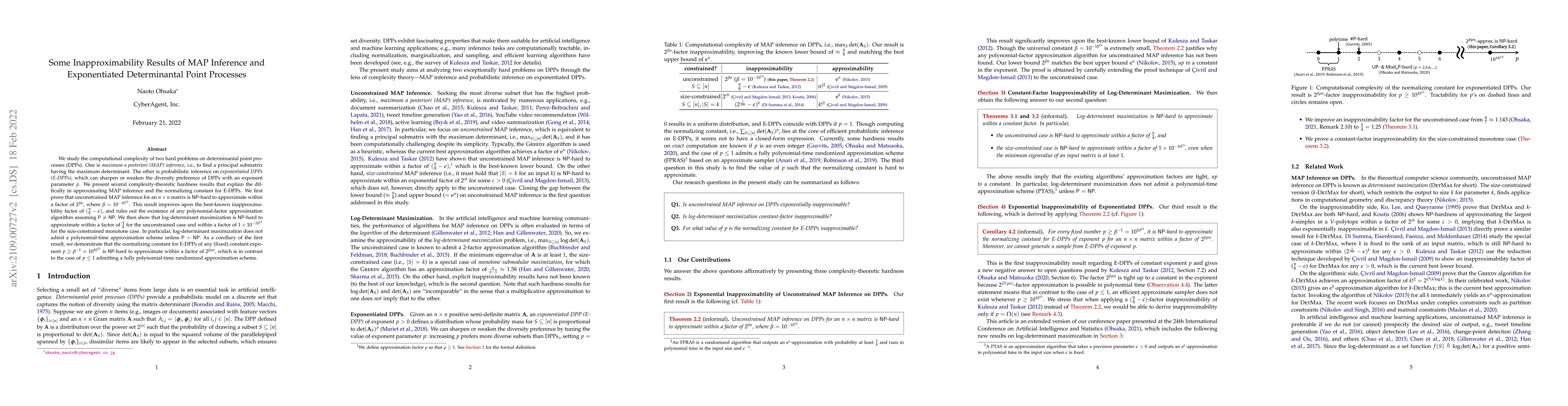 Thumbnail for Some Inapproximability Results of MAP Inference and Exponentiated
  Determinantal Point Processes