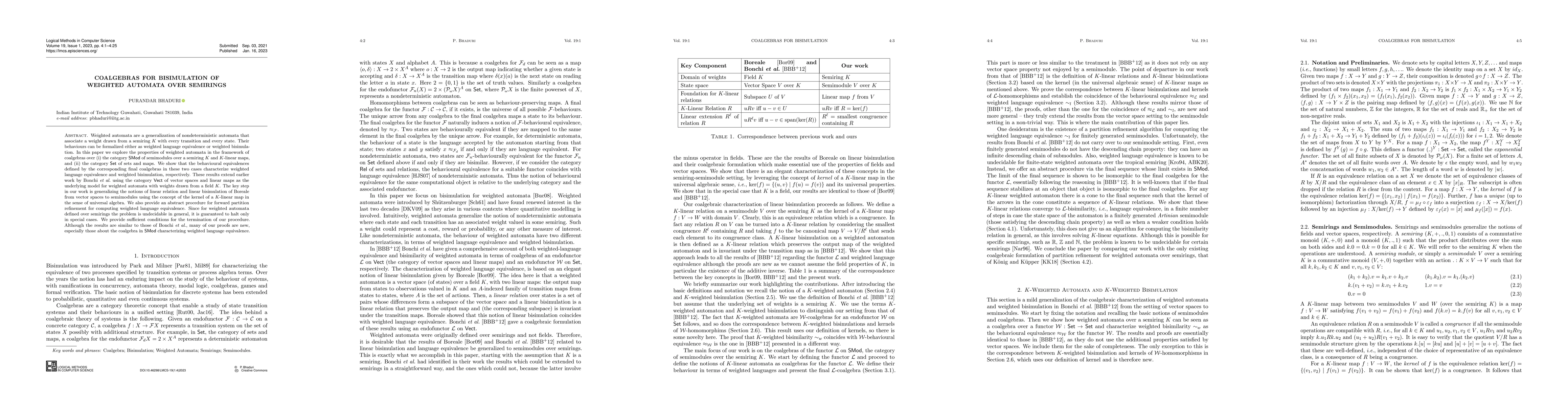 Thumbnail for Coalgebras for Bisimulation of Weighted Automata over Semirings