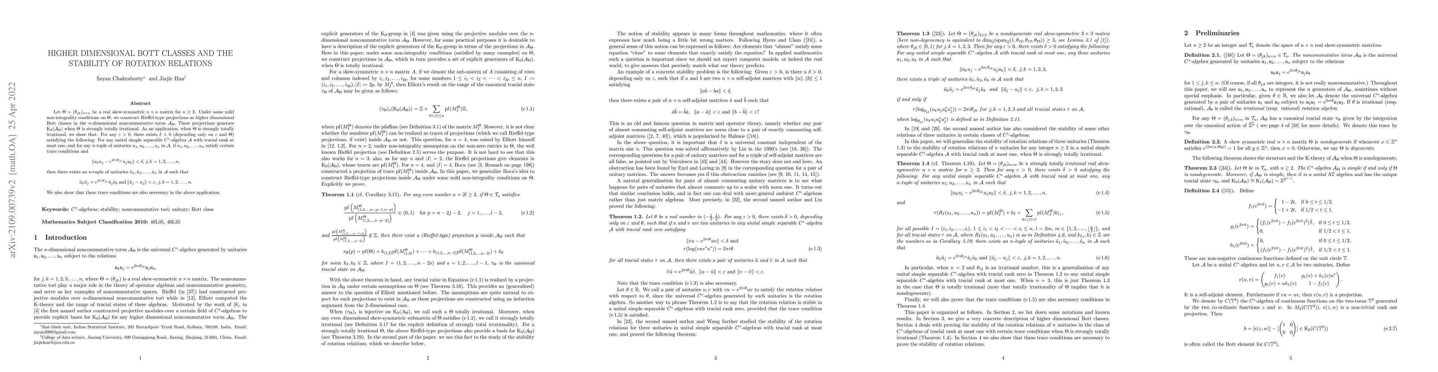 Thumbnail for Higher dimensional Bott classes and the stability of rotation relations