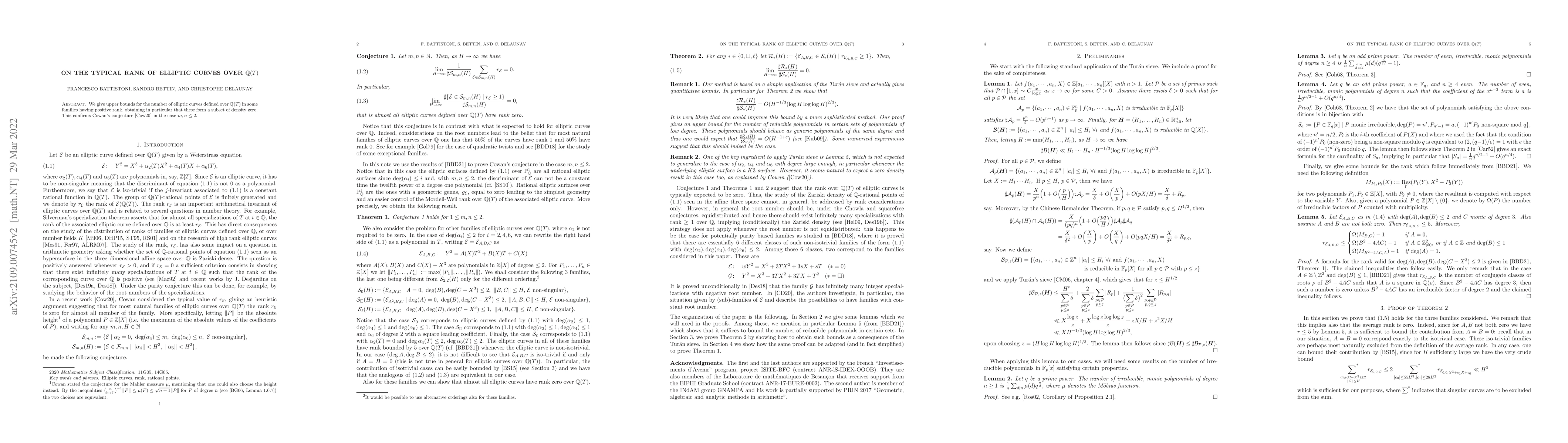 Thumbnail for On the typical rank of elliptic curves over ${\mathbb Q}(T)$