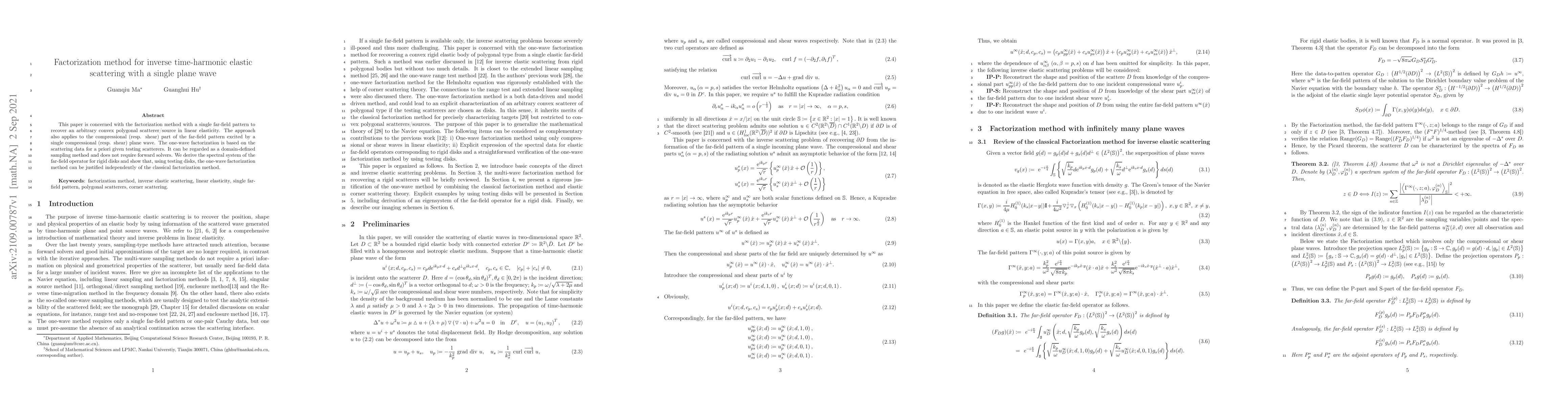 Thumbnail for Factorization method for inverse time-harmonic elastic scattering with a
  single plane wave