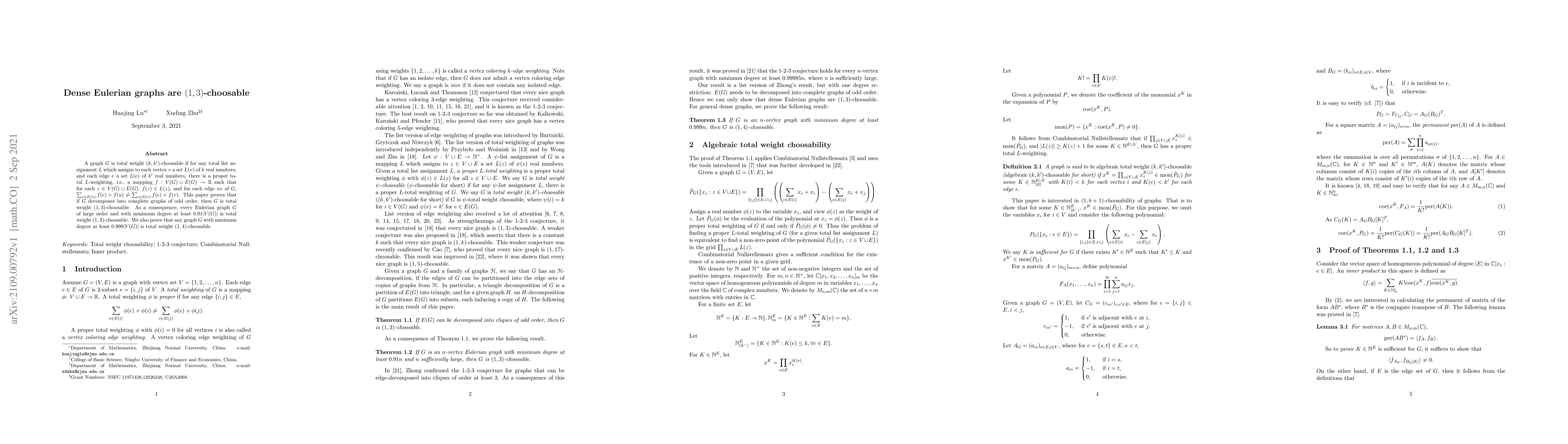 Thumbnail for Dense Eulerian graphs are $(1, 3)$-choosable