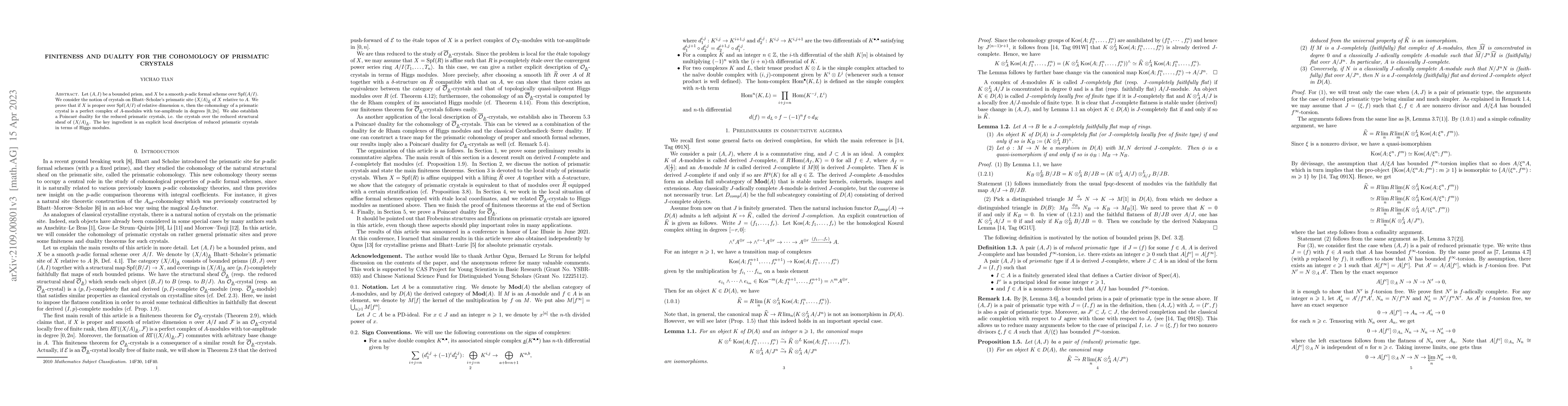 Thumbnail for Finiteness and Duality for the cohomology of prismatic crystals