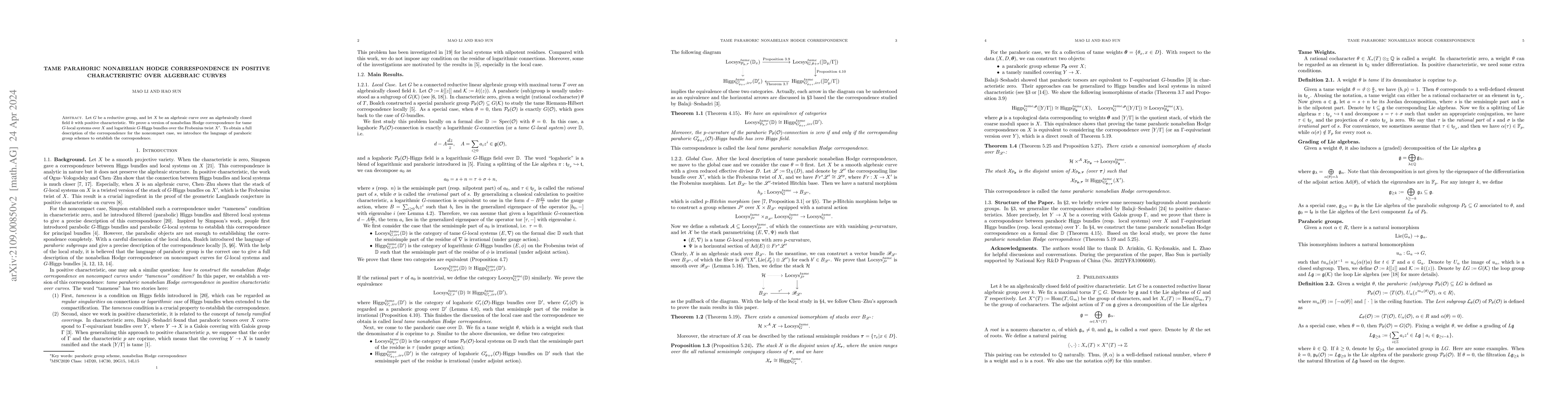 Thumbnail for Tame Parahoric Nonabelian Hodge Correspondence in Positive
  Characteristic over Algebraic Curves
