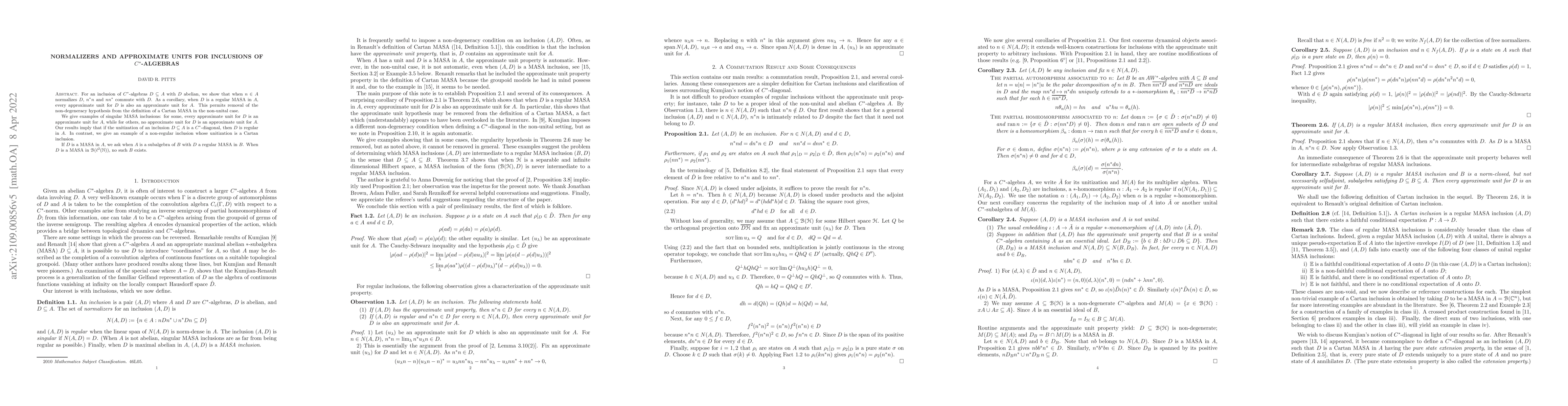Thumbnail for Normalizers and Approximate Units for Inclusions of C*-Algebras