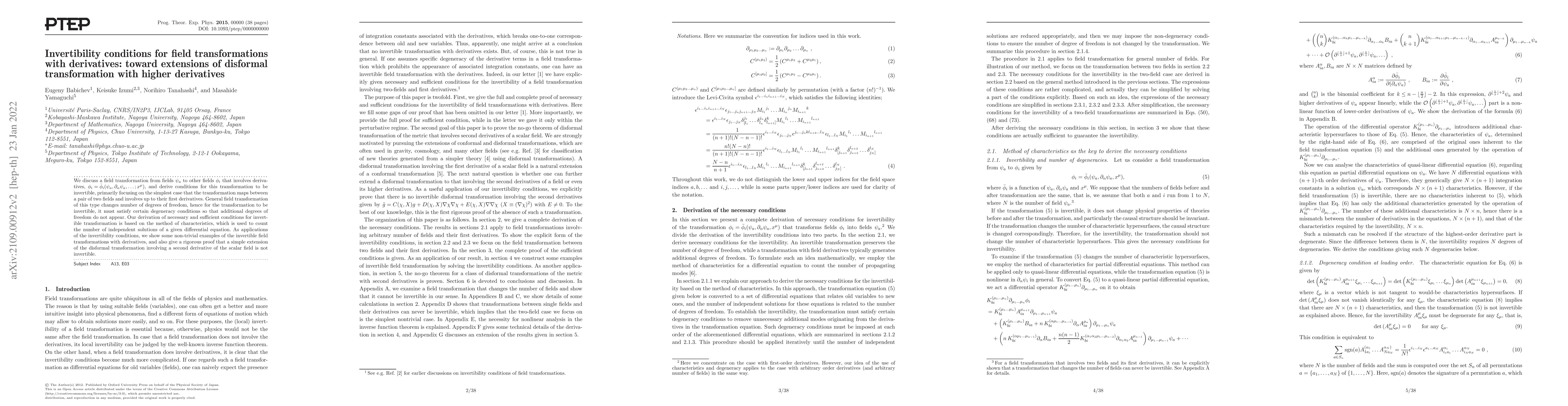 Thumbnail for Invertibility conditions for field transformations with derivatives:
  toward extensions of disformal transformation with higher derivatives