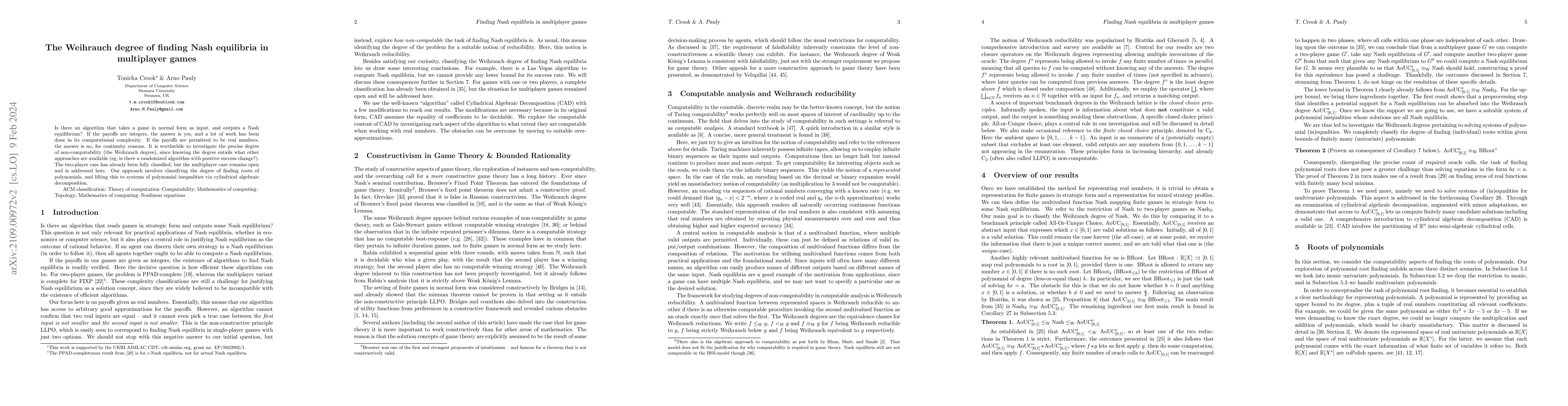 Thumbnail for The Weihrauch degree of finding Nash equilibria in multiplayer games