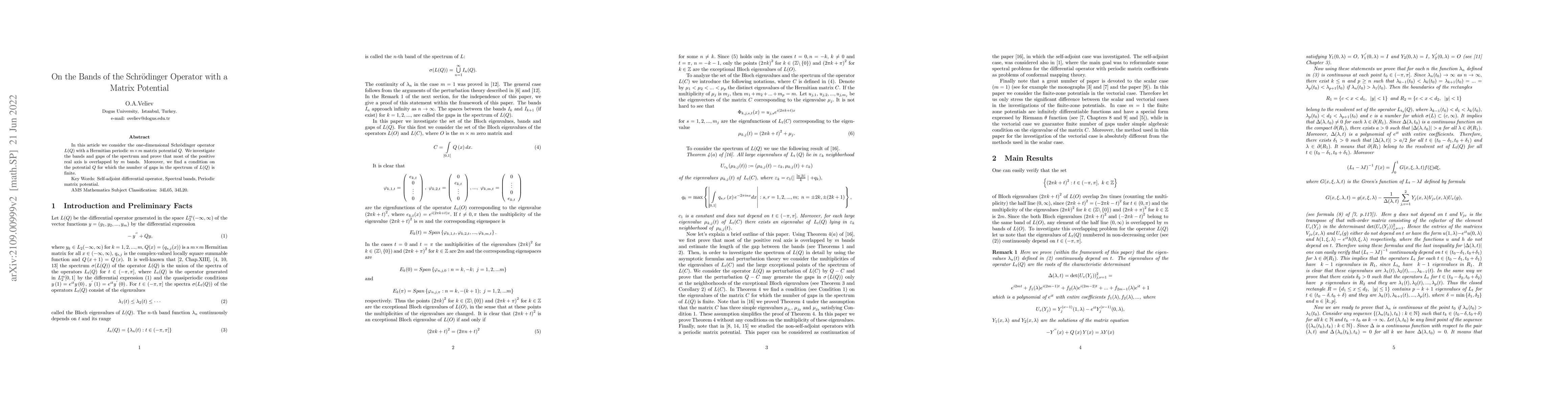 Thumbnail for On the Bands of the Schrodinger Operator with a Matrix Potential