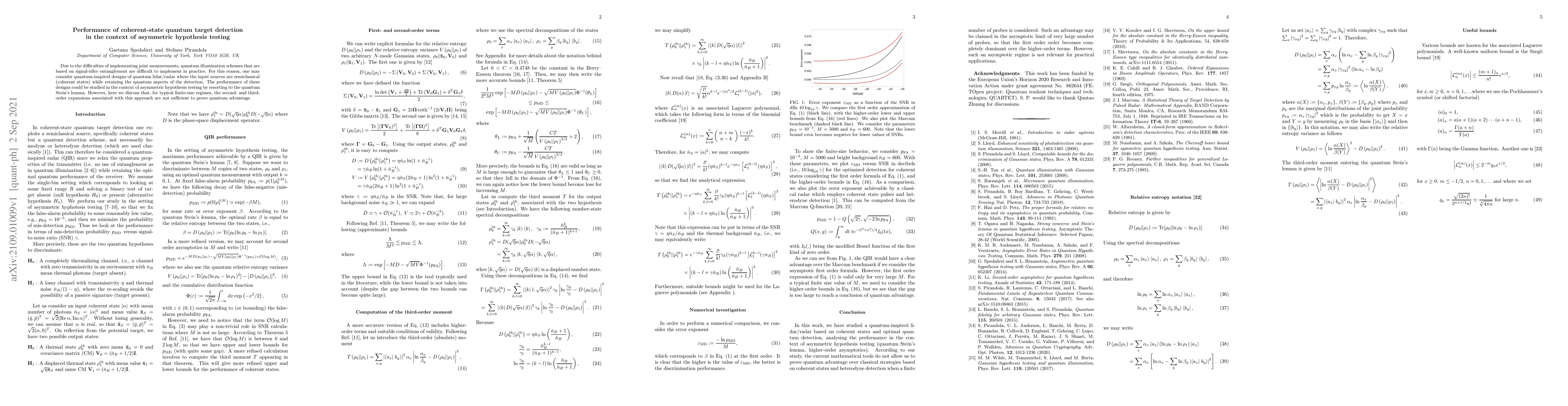 Thumbnail for Performance of coherent-state quantum target detection in the context of
  asymmetric hypothesis testing