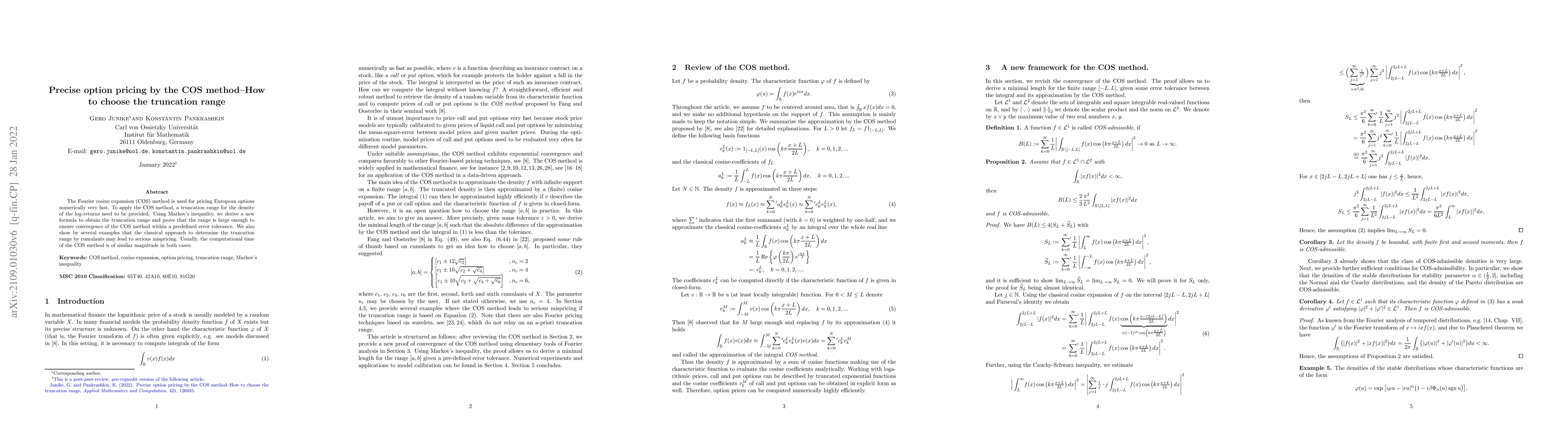 Thumbnail for Precise option pricing by the COS method--How to choose the truncation
  range