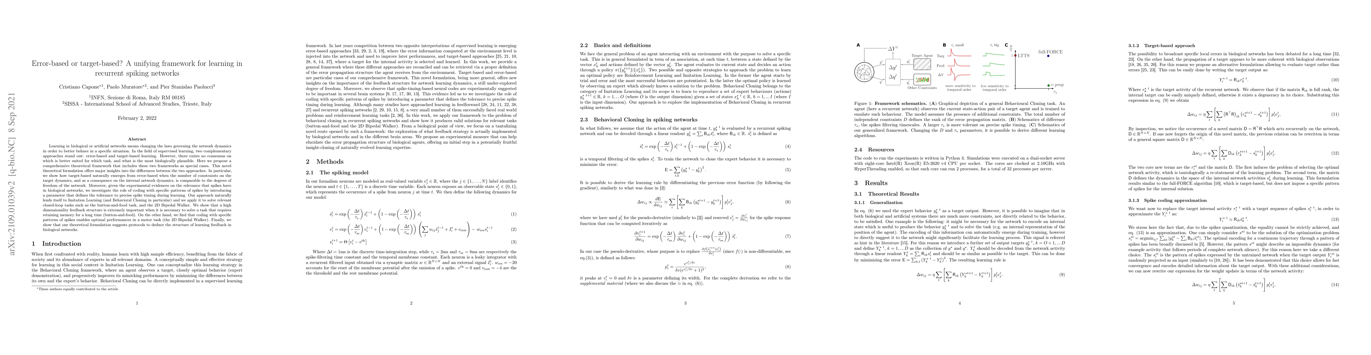 Thumbnail for Error-based or target-based? A unifying framework for learning in
  recurrent spiking networks