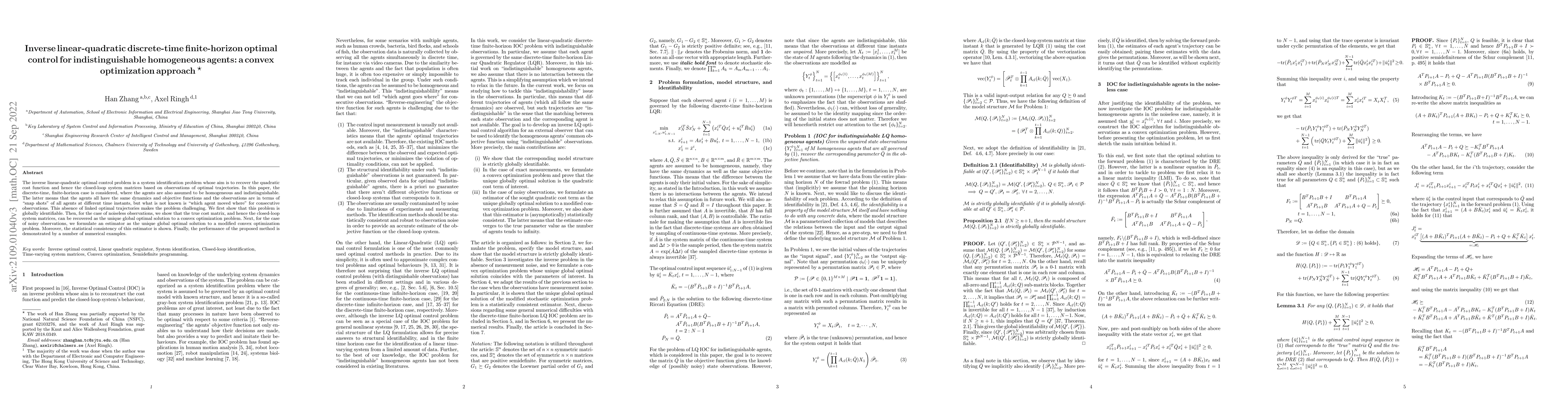 Thumbnail for Inverse linear-quadratic discrete-time finite-horizon optimal control
  for indistinguishable homogeneous agents: a convex optimization approach