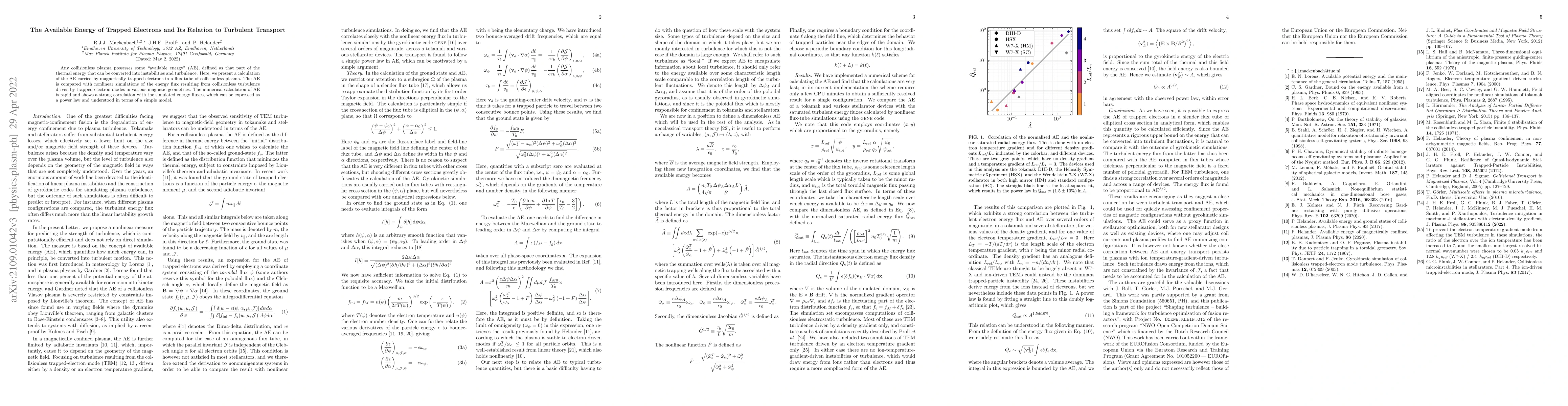 Thumbnail for The available energy of trapped electrons and its relation to turbulent
  transport