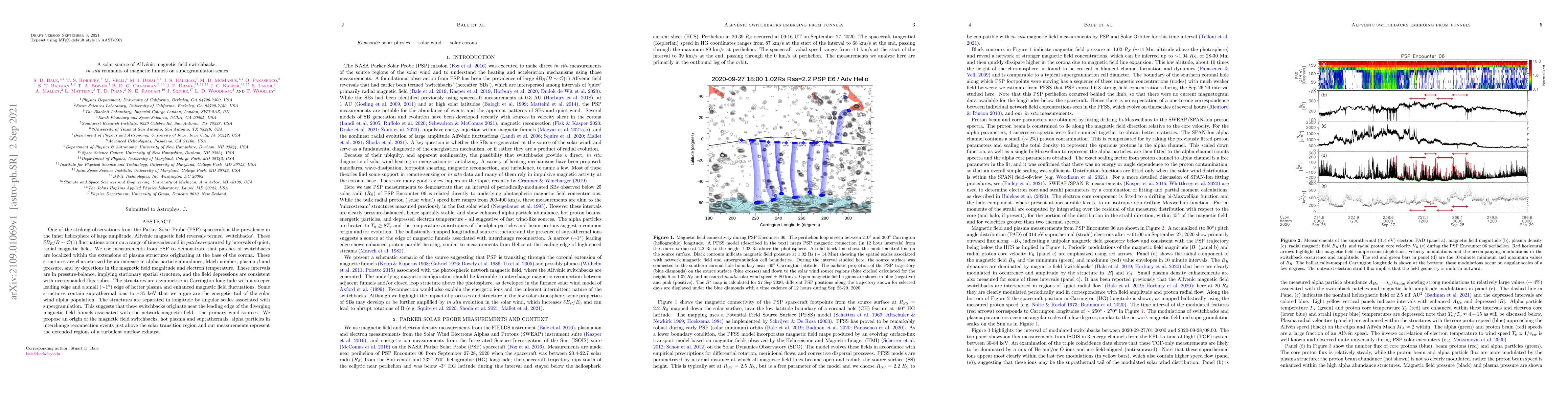 Thumbnail for A solar source of Alfv\'enic magnetic field switchbacks: {\em in situ}
  remnants of magnetic funnels on supergranulation scales