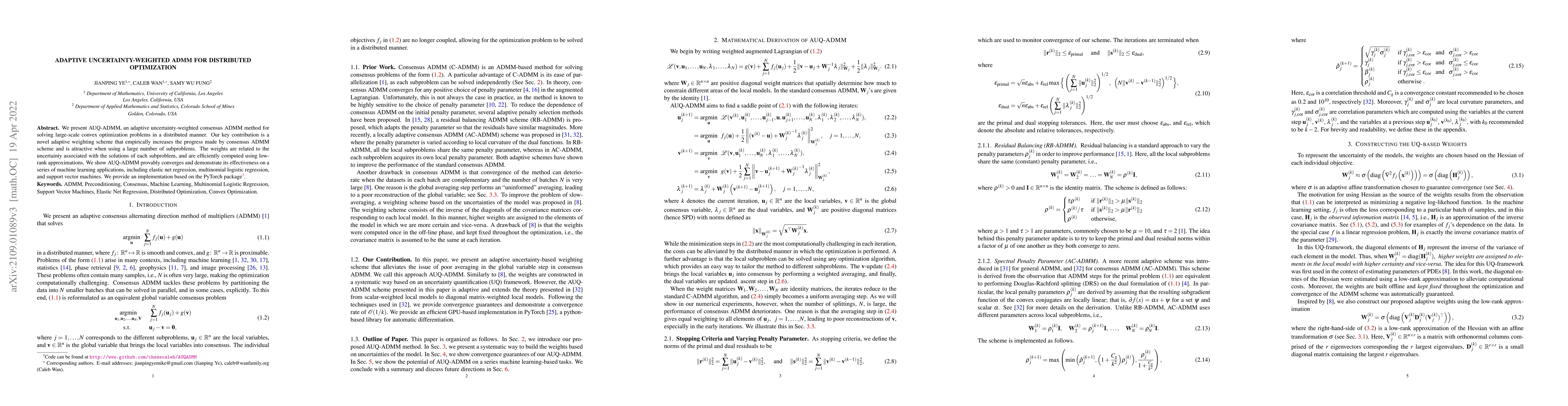Thumbnail for Adaptive Uncertainty-Weighted ADMM for Distributed Optimization