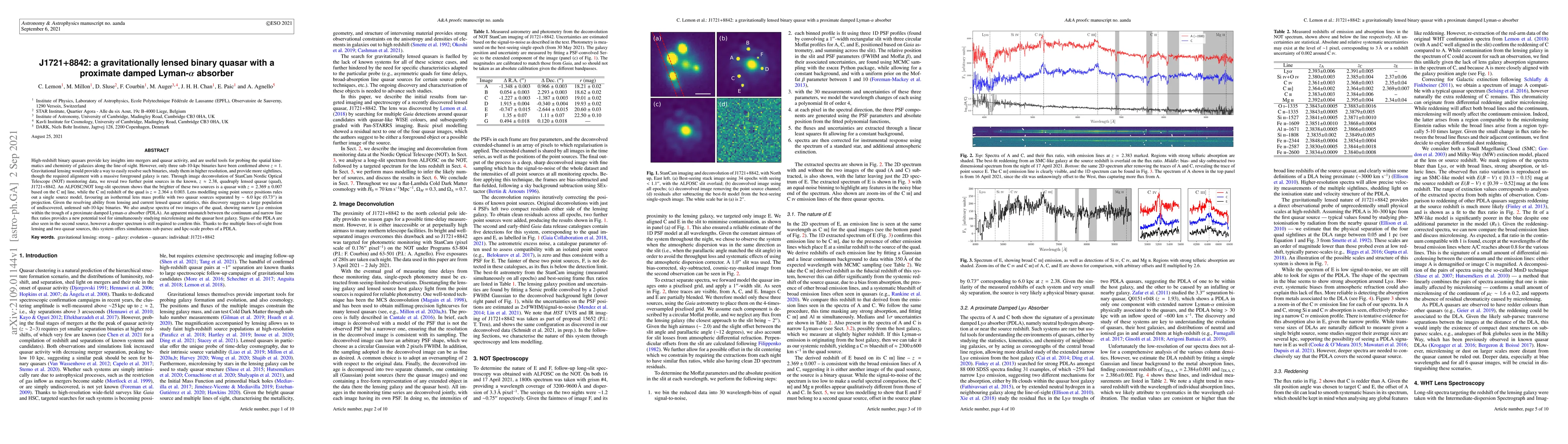 Thumbnail for J1721$+$8842: a gravitationally lensed binary quasar with a proximate
  damped Lyman-$\alpha$ absorber