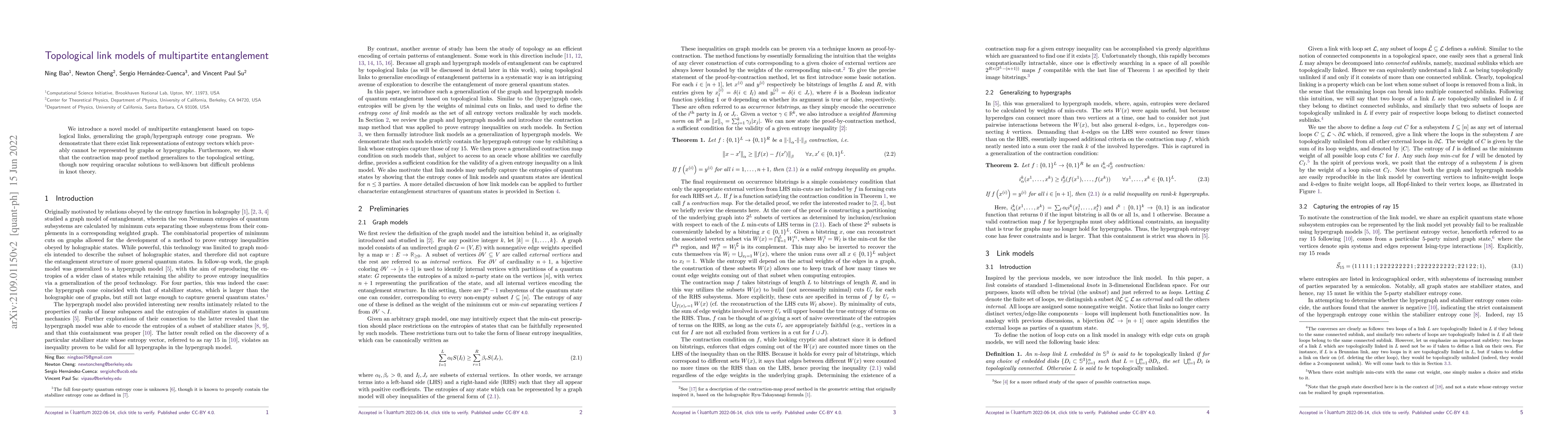 Thumbnail for Topological Link Models of Multipartite Entanglement