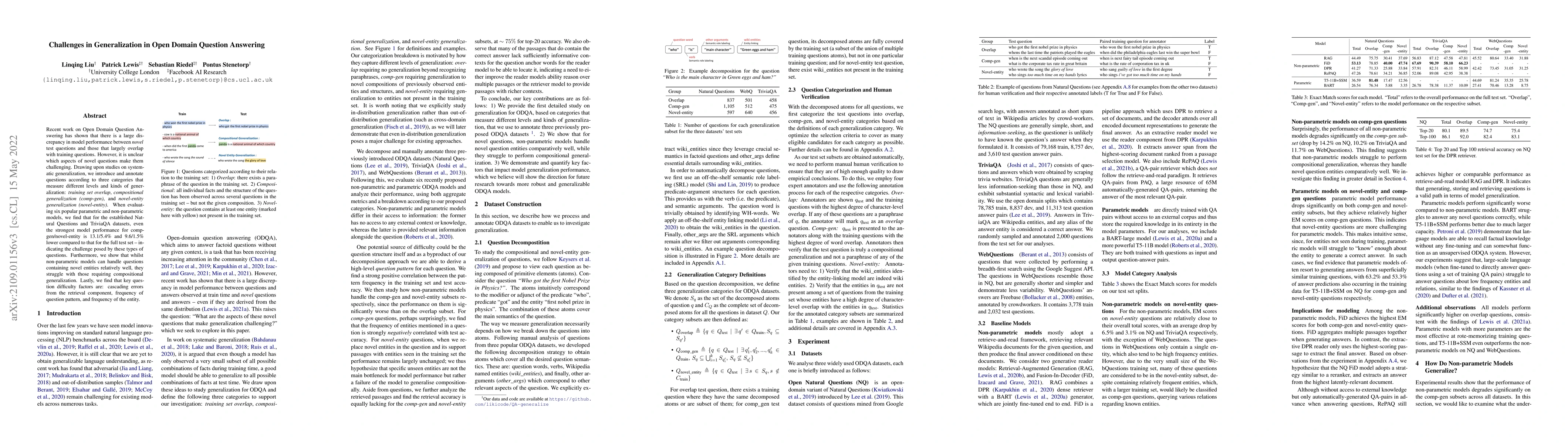 Thumbnail for Challenges in Generalization in Open Domain Question Answering