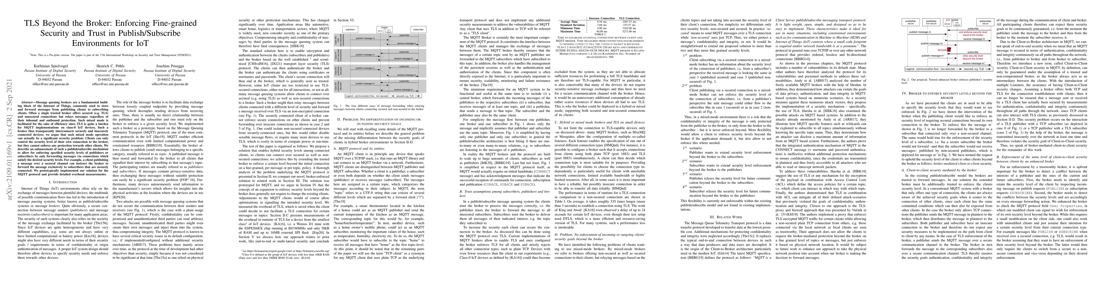 Thumbnail for TLS Beyond the Broker: Enforcing Fine-grained Security and Trust in
  Publish/Subscribe Environments for IoT