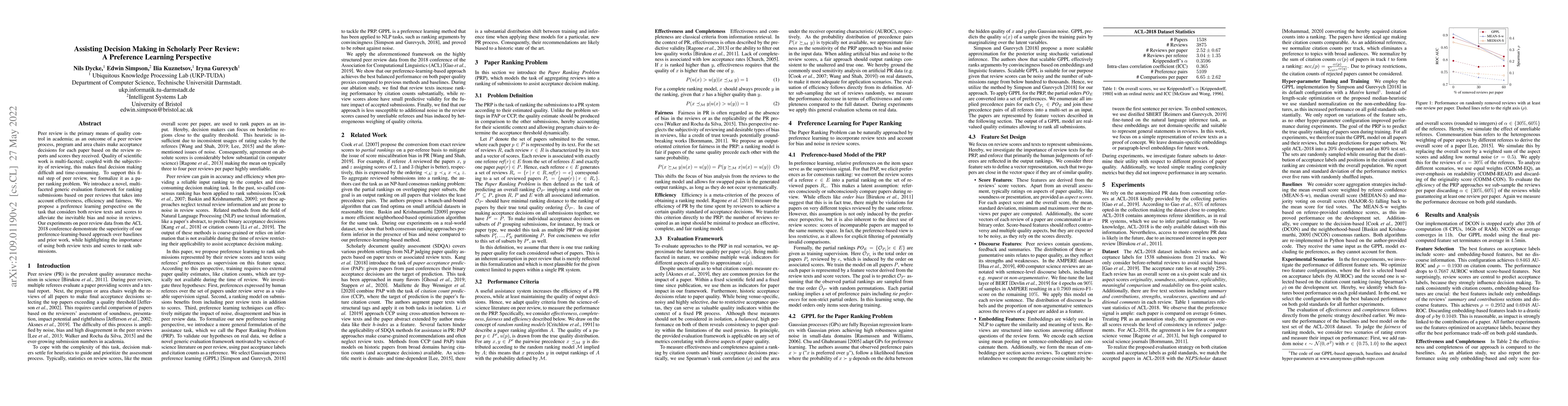 Thumbnail for Assisting Decision Making in Scholarly Peer Review: A Preference
  Learning Perspective