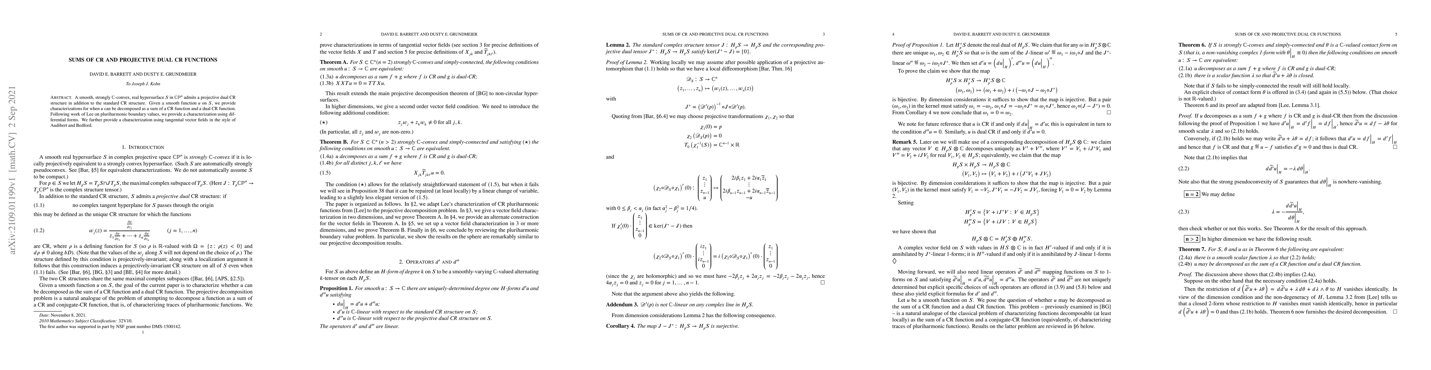 Thumbnail for Sums of CR and projective dual CR functions