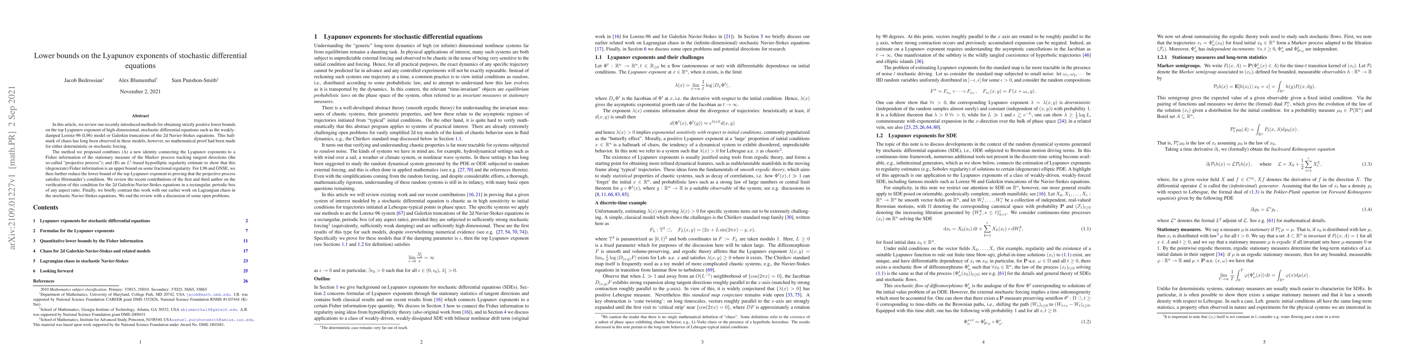 Thumbnail for Lower bounds on the Lyapunov exponents of stochastic differential
  equations