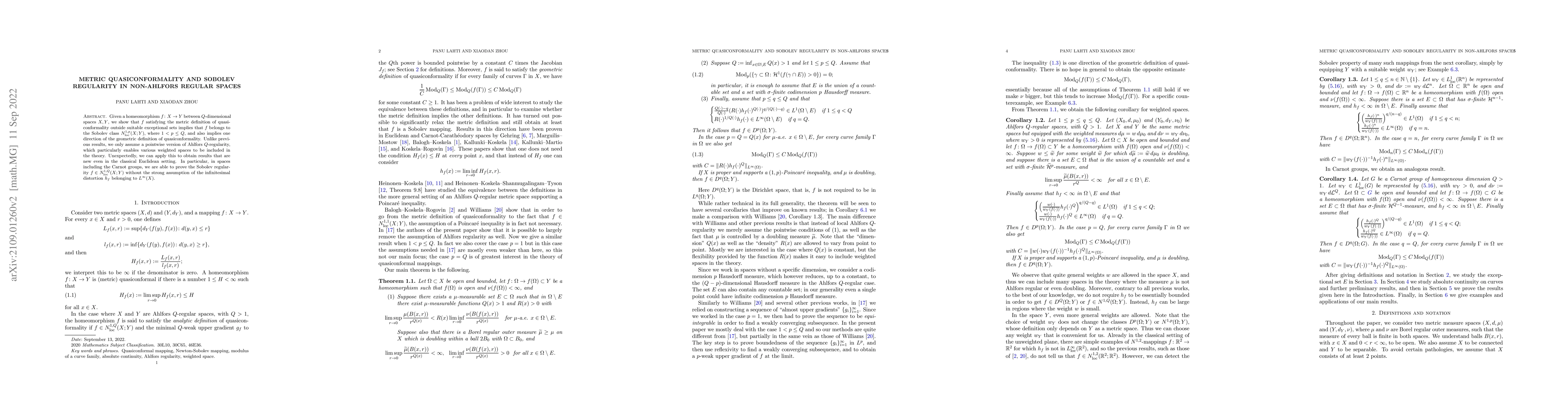 Thumbnail for Metric quasiconformality and Sobolev regularity in non-Ahlfors regular
  spaces