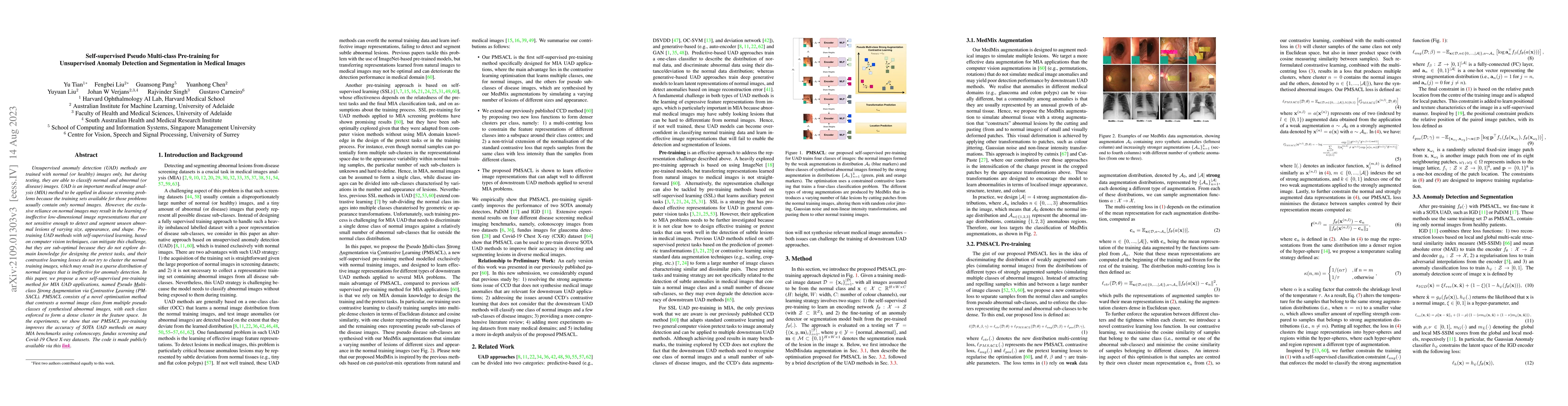 Thumbnail for Self-supervised Pseudo Multi-class Pre-training for Unsupervised Anomaly
  Detection and Segmentation in Medical Images