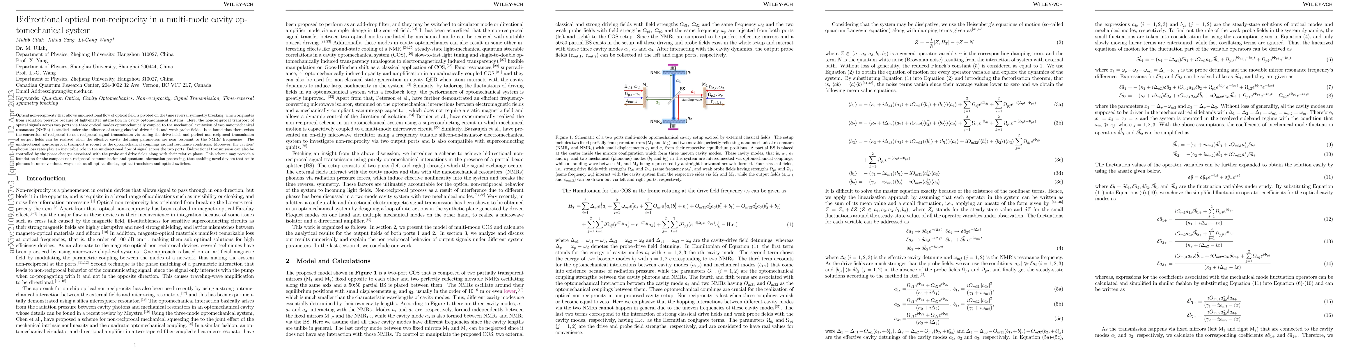 Thumbnail for Bidirectional optical non-reciprocity in a multi-mode cavity
  optomechanical system
