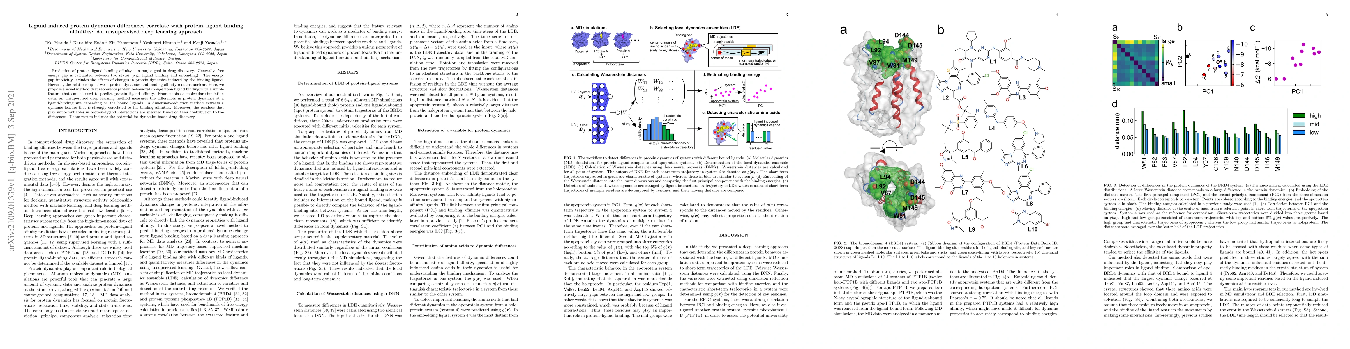Thumbnail for Ligand-induced protein dynamics differences correlate with
  protein-ligand binding affinities: An unsupervised deep learning approach