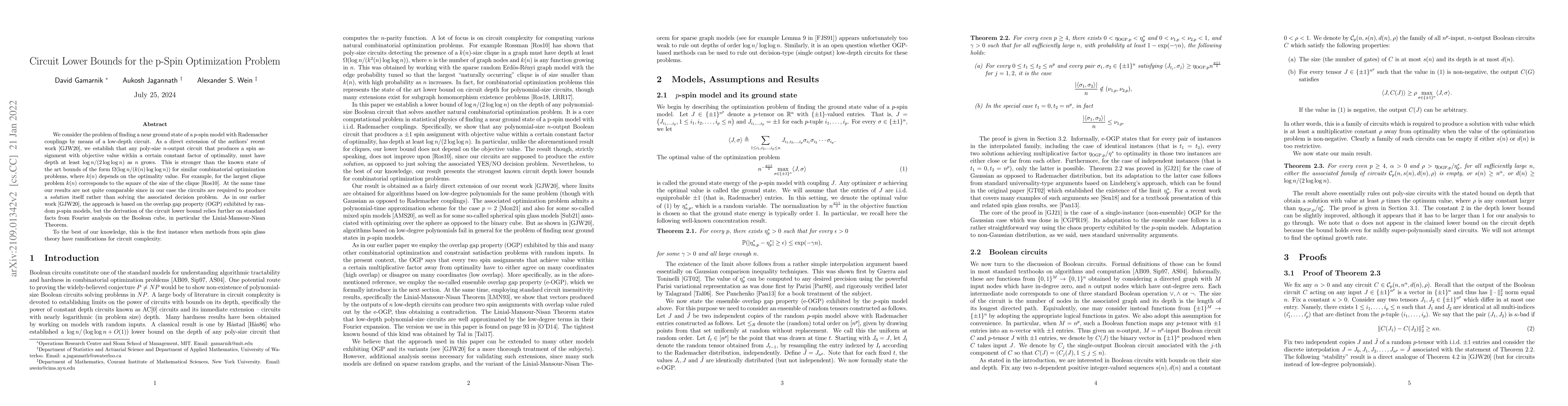 Thumbnail for Circuit Lower Bounds for the p-Spin Optimization Problem