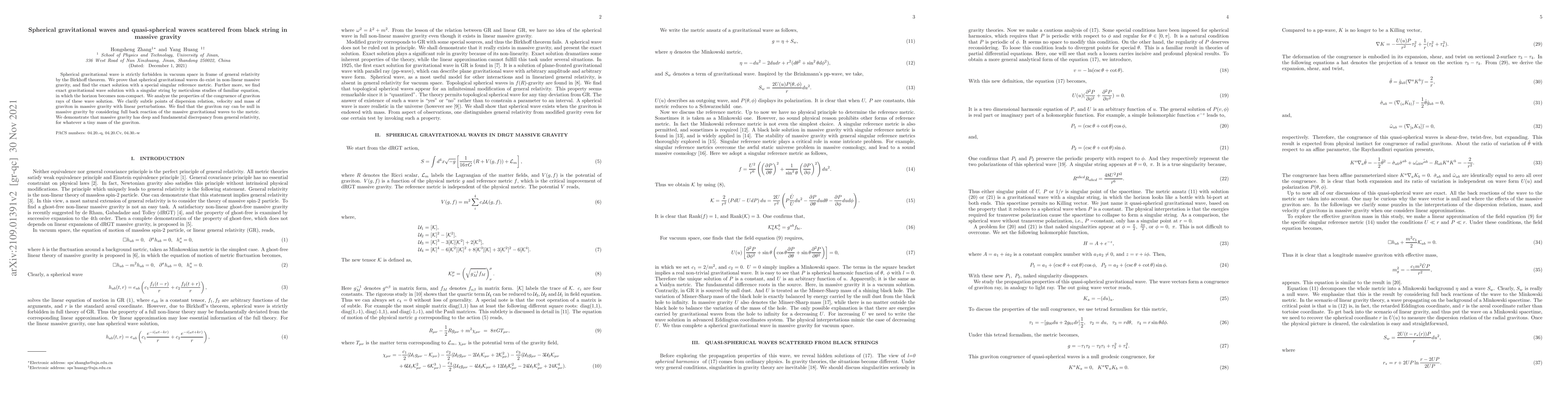 Thumbnail for Spherical gravitational waves and quasi-spherical waves scattered from
  black string in massive gravity