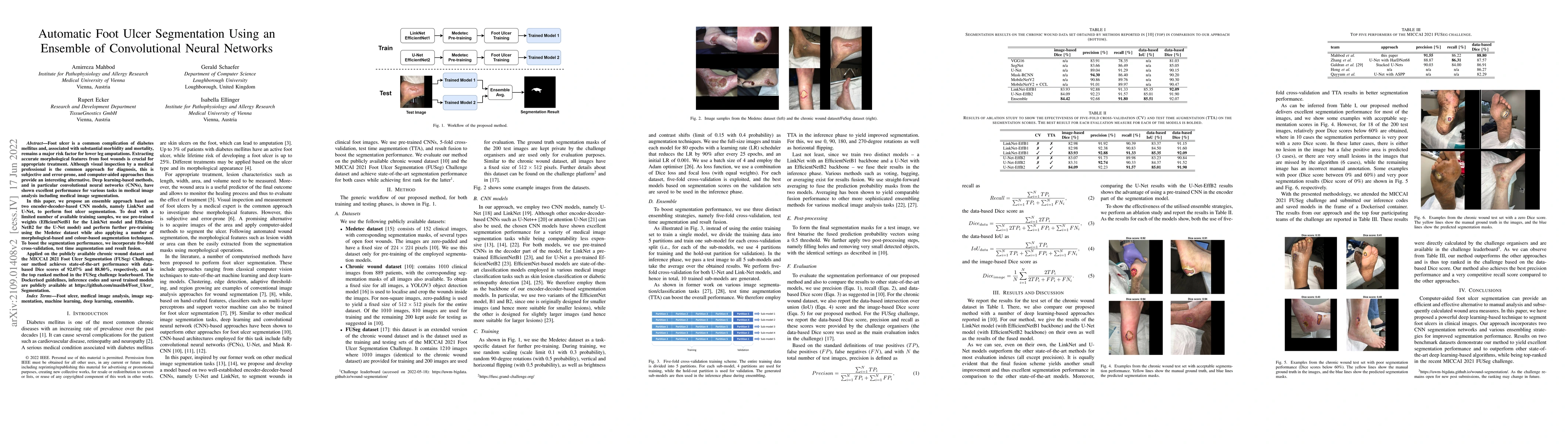 Thumbnail for Automatic Foot Ulcer Segmentation Using an Ensemble of Convolutional
  Neural Networks