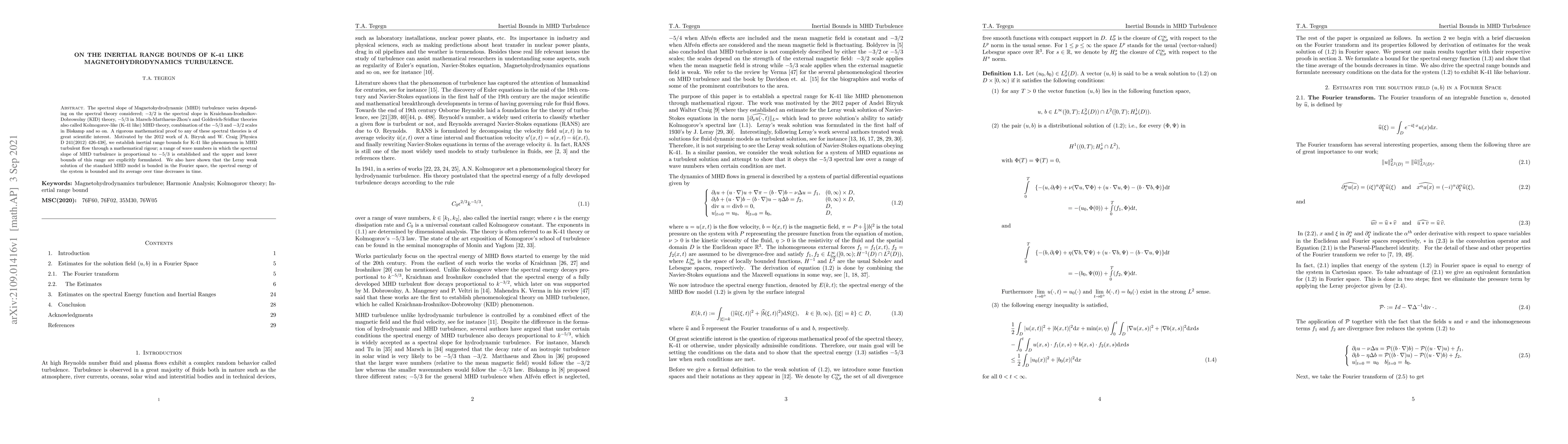 Thumbnail for On the inertial range bounds of K-41 like Magnetohydrodynamics
  turbulence